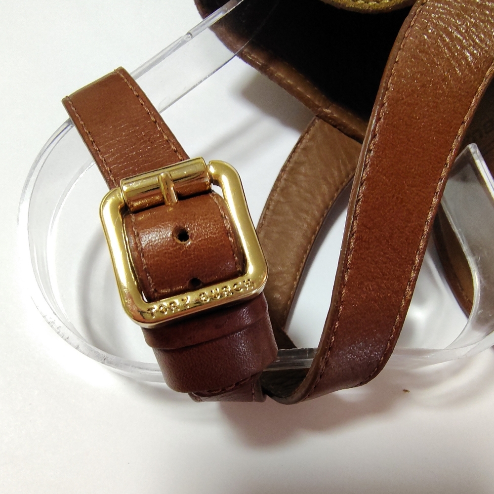 Tory Burch Women's Bilson Suede Ankle Closure Peep Toe Studded Pumps Brown 7.5 - Picture 8 of 10